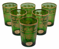 Green Moroccan Tea Glasses with Gold Motif Design - TG023