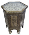 Hand Carved Silver Nickel Side Table with Glass Top - BR-ST015