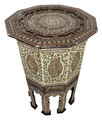 Tall Mother of Pearl Inlaid Carved Wood Side Table - MOP-ST110