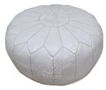 Large White Round Leather Pouf - RLP016
