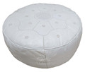 Large White Round Leather Pouf - RLP017