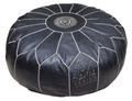 Round Medium Size Black Leather Pouf - RLP021