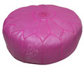 Round Medium Size Fuchsia Leather Pouf - RLP022