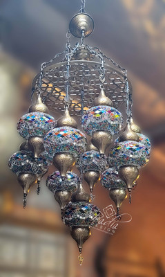 Turkish Moroccan Chandelier with Multi-Color Glass Globes from