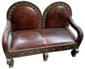 Brown Leather Sofa with Metal and Bone Design