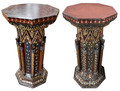 Hand Carved Wooden Pedestal Adorned with Metal Decor - CW-ST067