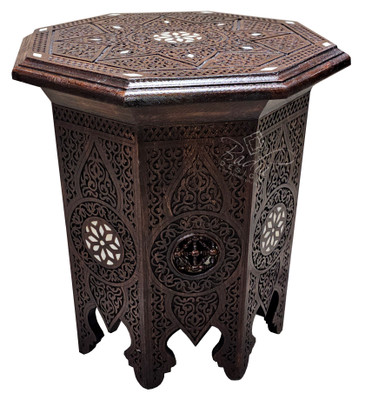 Moroccan Mother of Pearl Inlay Wooden Side Table from Badia