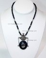 Moroccan Black Pendant Necklace with Silver Metal Design - J045