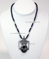 Moroccan Black Pendant Necklace with Silver Metal Design - J048