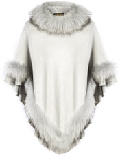 Fox Fur and Faux Suede Poncho in light grey