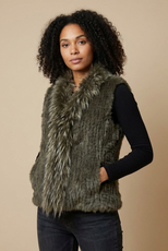 Short Khaki Rabbit and Fox Fur Gilet  FF46A-11