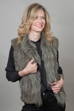 Short Khaki Rabbit and Fox Fur Gilet