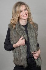 Short Khaki Rabbit and Fox Fur Gilet  FF46A-11