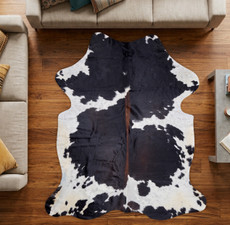 Dappled Black And Cream With A Mahogany Spine Cowhide Rug NOV26-009 (220cm x 190cm)