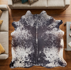 Burnt Black And White Speckled Cowhide Rug NOV26-015 (200cm x 210cm)