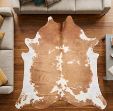 Golden Brown And White Cowhide Rug NOV26-155 (230cm x 220cm)