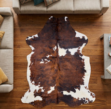 Brown And White Cowhide Rug NOV26-157 (210cm x 180cm)