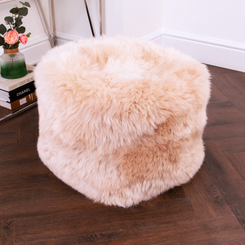 Long Haired Sheepskin Pouf - Beige