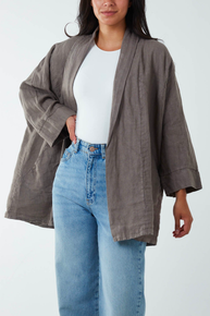 Linen Kimono Jacket in Mocha