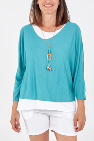 Double Layer Summer Top with Necklace in Turquoise