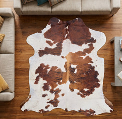 Brown And White Cowhide Rug NOV26-081 (200cm x 200cm)