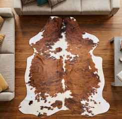 Bright Brown And White Cowhide Rug NOV26-190 (200cm x 180cm)