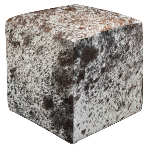 brown and white speckled cowhide cube