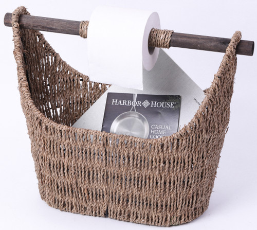 Seagrass Decorative Bathroom Basket – Handwoven Magazine Rack, Storage Organizer for Small Essentials, Washcloths and Toiletries, with Wooden Rod Toilet Paper Holder for Easy Dispensing Seagrass Decorative Bathroom Basket – Handwoven Magazine Rack, Storage Organizer for Small Essentials, Washcloths and Toiletries, with Wooden Rod Toilet Paper Holder for Easy Dispensing