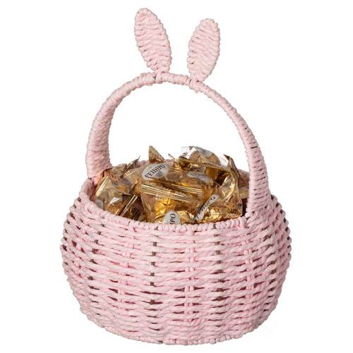 Wickerwise Hand-Woven Easter Bunny Ear Basket with Handle – Multi-Purpose Paper Rope Wicker Basket for Easter Egg Hunts, Picnics, Flower Arrangements, Food Storage, Party, and Home Decor