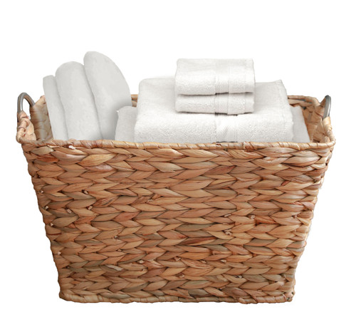 Water Hyacinth Wicker Large Square Storage Laundry Basket with Handles