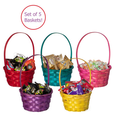 Dajkiuy Easter Basket,Easter Plaid Basket,Red Round Woven Goodie Basket Folding Handle Empty Gift Basket Easter Egg Hunt Kids Party Treats Picnic Toy