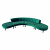 Endless Low Back Comma Sectional - Emerald Velvet Channel Stitch, Black Frame, 2 Curve Chairs and 2 Half Round Ottomans