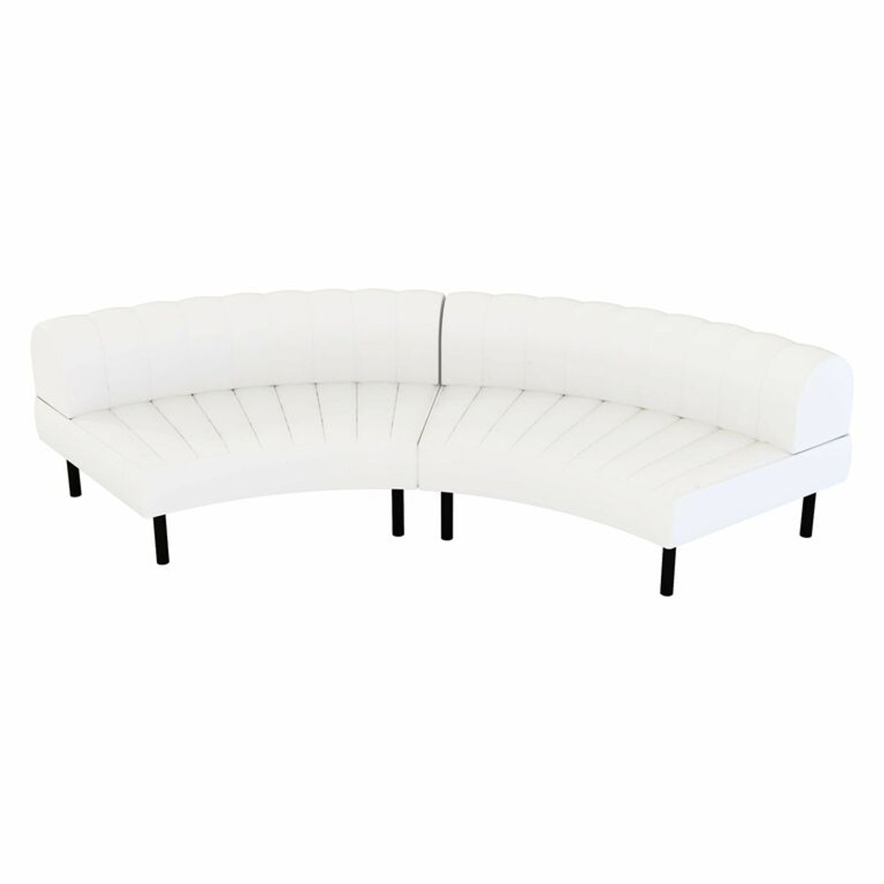 Endless Large Curve Low Back Loveseat - White Vinyl Channel Stitch, Black Frame, 2 Seats