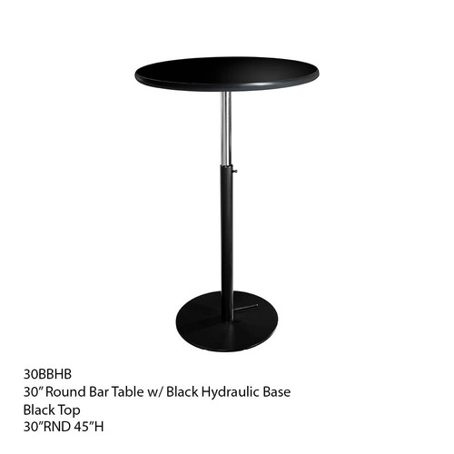 30" Round Bar Table w/ Black Hydraulic Base - Black Top