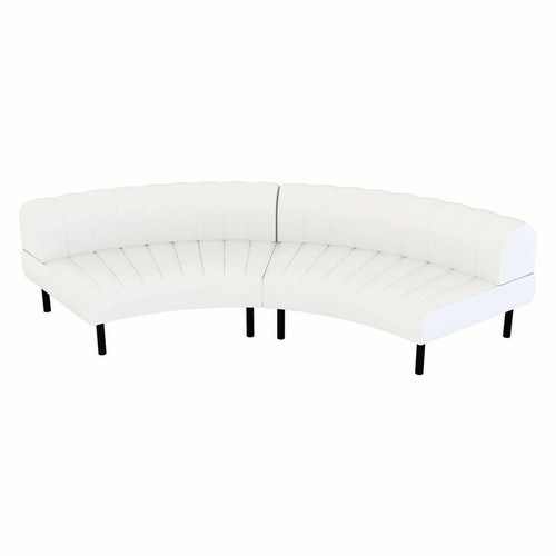 Endless Large Curve Low Back Loveseat - White Vinyl Channel Stitch, Black Frame, 2 Seats