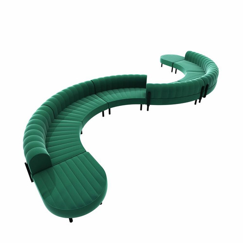 Endless Low Back S Curve Sectional - Emerald Vinyl Channel Stitch, Black Frame, 6 Curve Chairs and 2 Half Round Ottomans