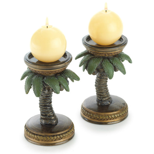 Palm Tree Candle Holder Pair
