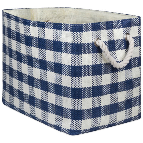 Checked Pattern Woven Paper Bin with Rope Handles - 12 inches