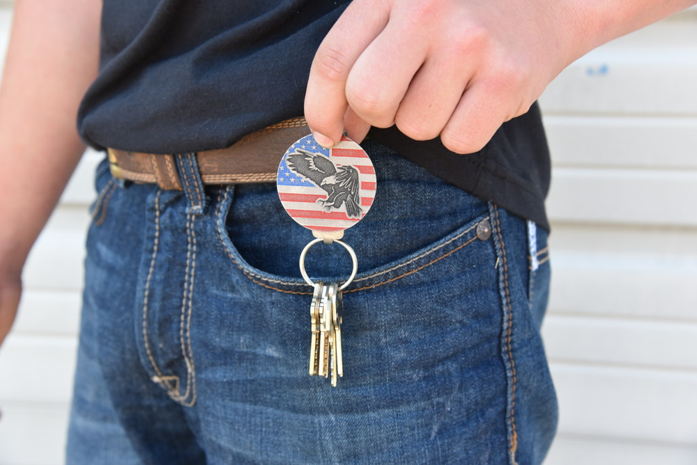 American Eagle Flag Pocket Clip Keychain