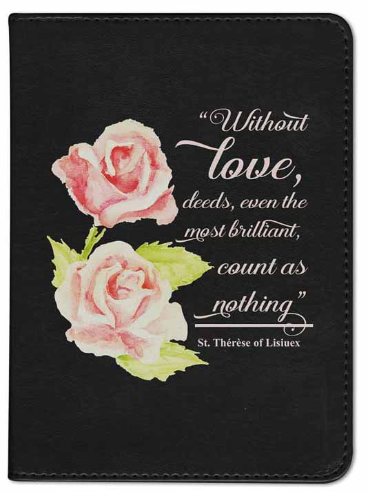 Personalized Catholic Bible with St. Therese Rose Cover Black RSVCE
