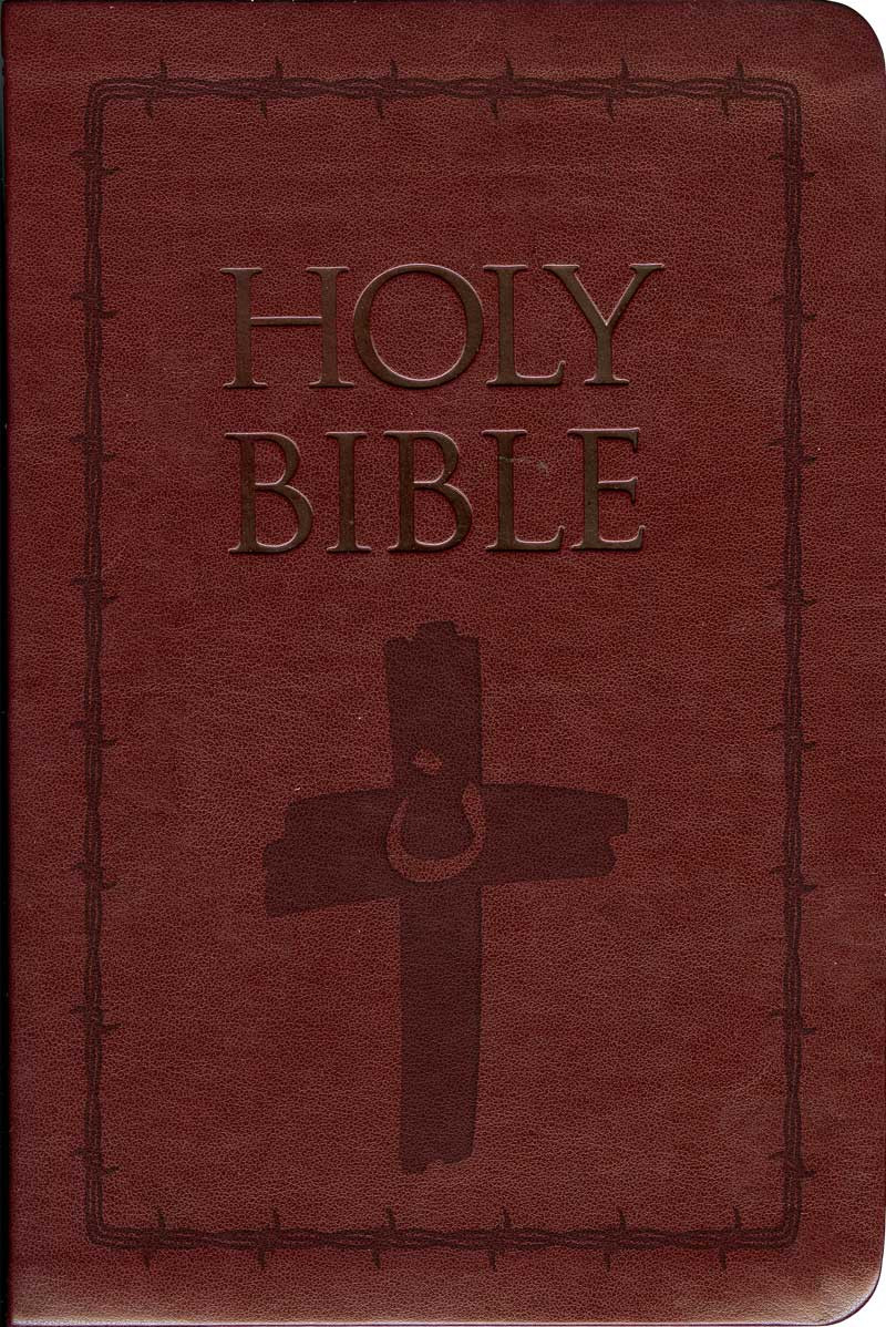 Laser Embossed Catholic Bible with Orange Cross Cover Burgundy NABRE