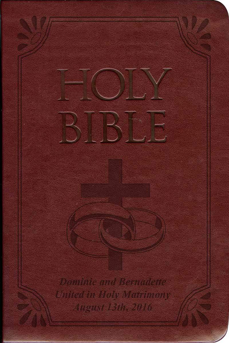 Laser Embossed Catholic Bible with Wedding Rings Cover Burgundy NABRE