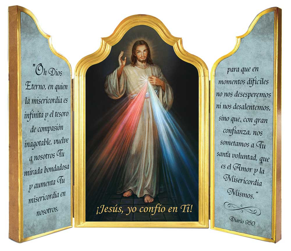 Spanish Divine Mercy Triptych Plaque