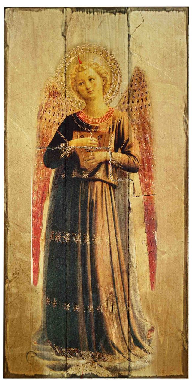 Fra Angelico Angel with Harp Rustic Wood Plaque - Catholic to the