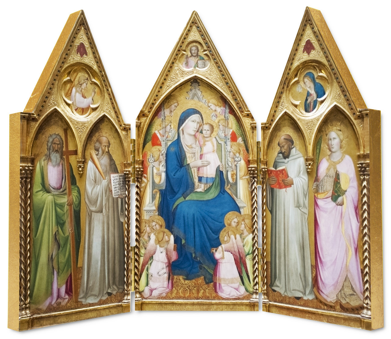 【aa6】マドンナの三面飾り扉　トリプティック Madonna Enthroned with Saints and Angels Triptych Plaque