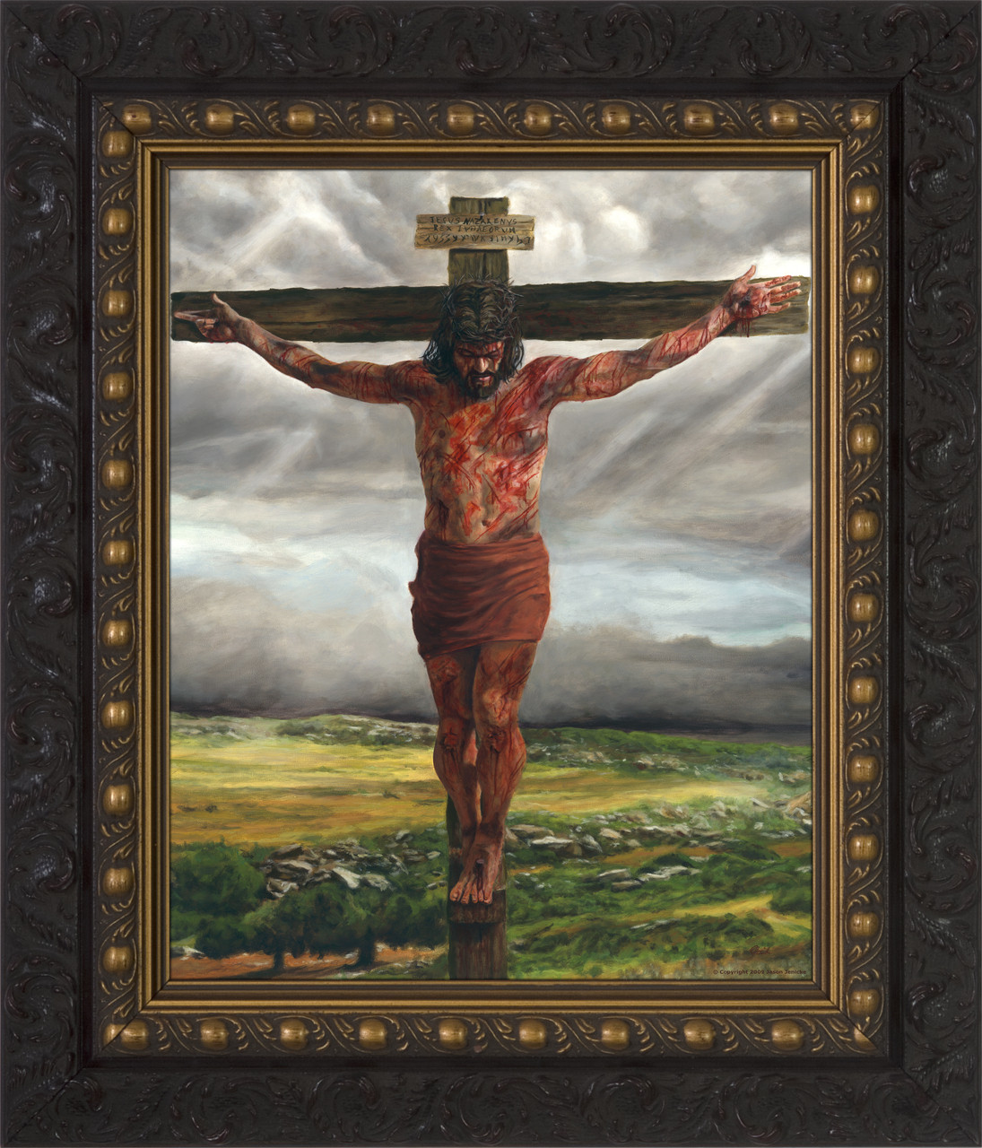 Crucifixion By Jason Jenicke Dark Framed Art - Catholic to the Max