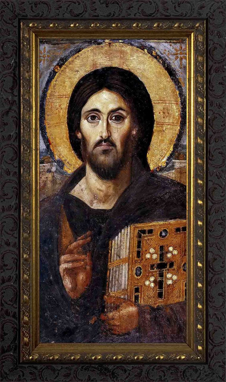 Christ Pantocrator Icon - Ornate Dark Framed Art