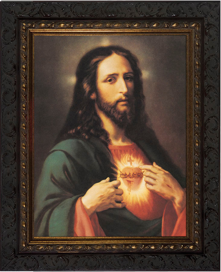 Sacred Heart of Jesus Canvas - Dark Ornate Framed Art