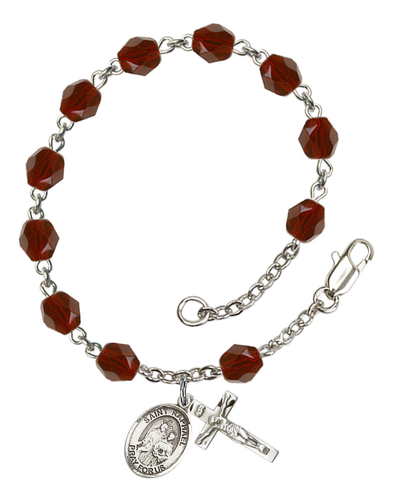 Hand Made Silver-Plated Rosary Bracelet with Raphael Medal