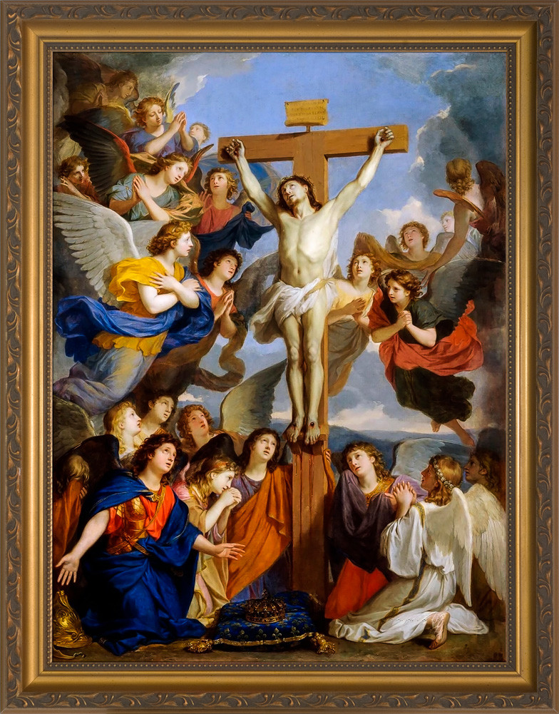 Crucifixion with Angels by Charles le Brun - Gold Framed Art